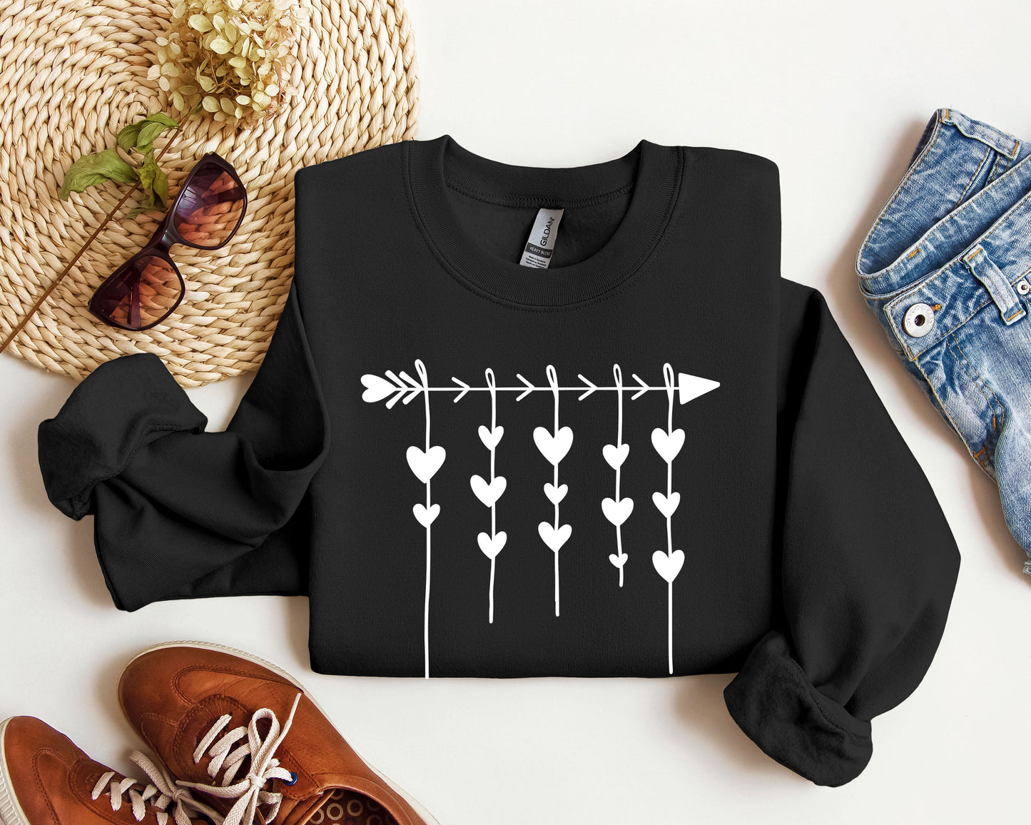 Retro Arrow and Hearts Sweatshirt, Vintage Valentine's Day Sweatshirt