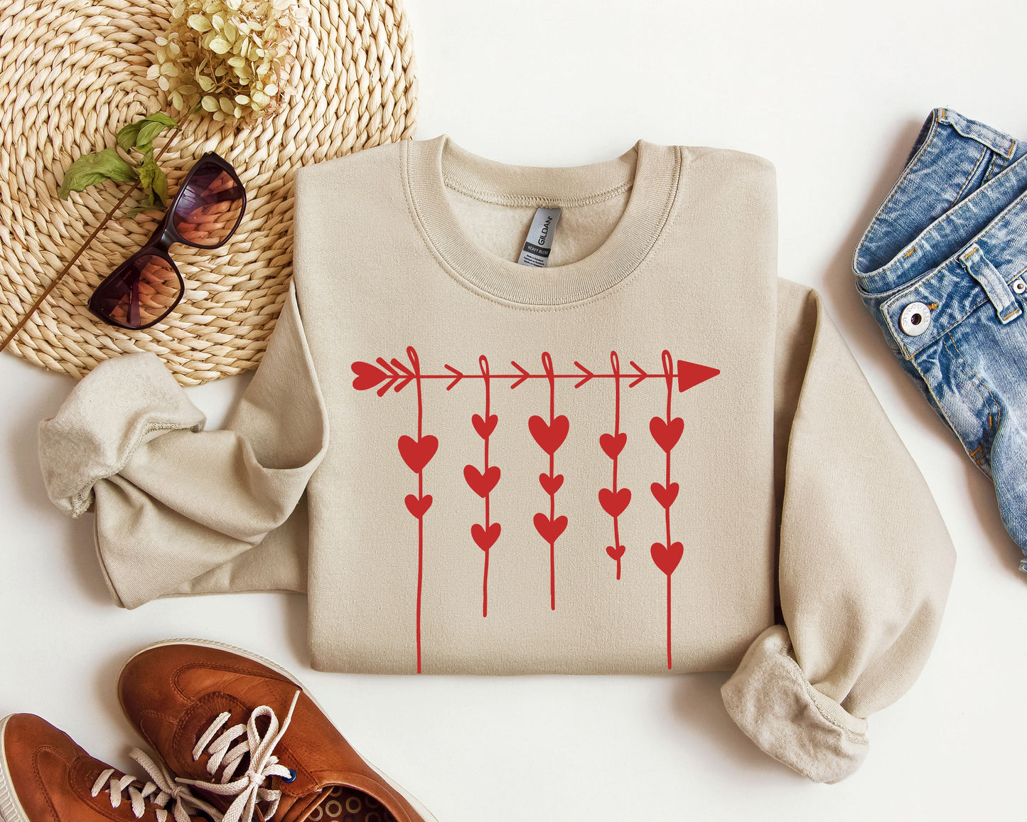 Retro Arrow and Hearts Sweatshirt, Vintage Valentine's Day Sweatshirt