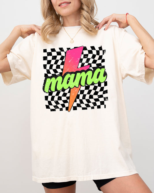 Vintage Mama, Checkered, Lightening Bolt, Colorful, Mother, Mom, Retro Shirt Comfort Colors T-Shirt – Ivory Cream T-Shirt