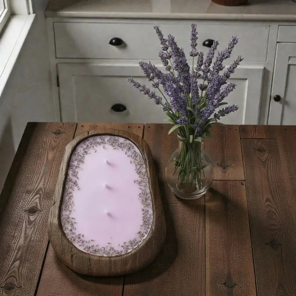 Lavender Soy Candle in Hand-Carved Wooden Bowl | Organic Aromatherapy Candle – Candles