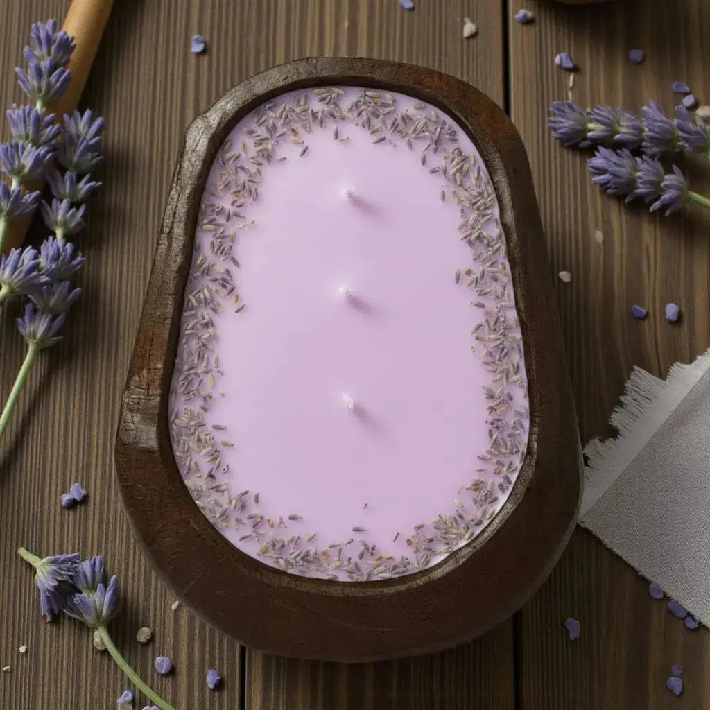 Lavender Soy Candle in Hand-Carved Wooden Bowl | Organic Aromatherapy Candle – Candles