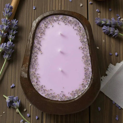 Lavender Soy Candle in Hand-Carved Wooden Bowl | Organic Aromatherapy Candle – Candles