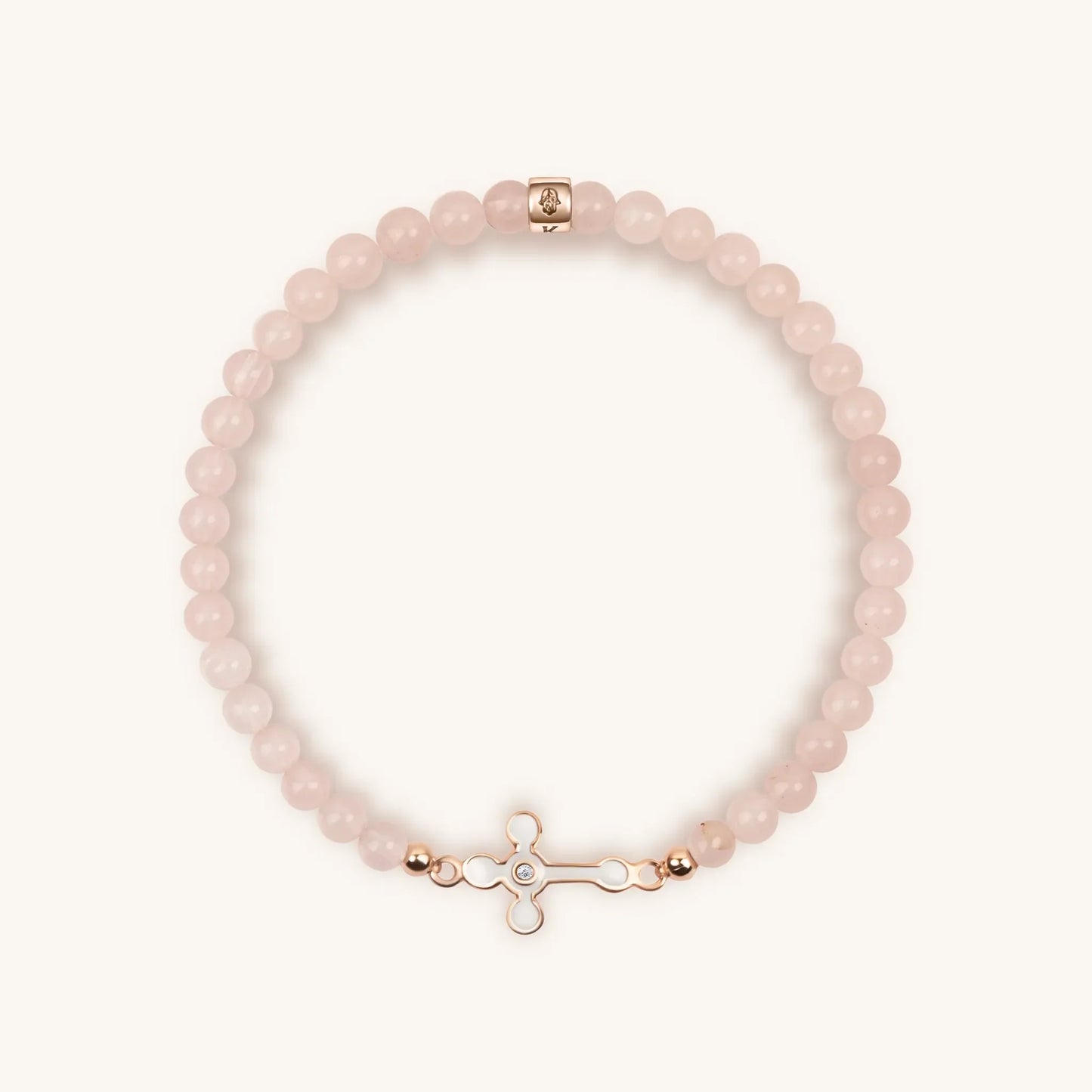 Rose Quartz Diamond Cross Bracelet - 18K Rose Gold Plated Sterling Silver – Bracelets - Womens
