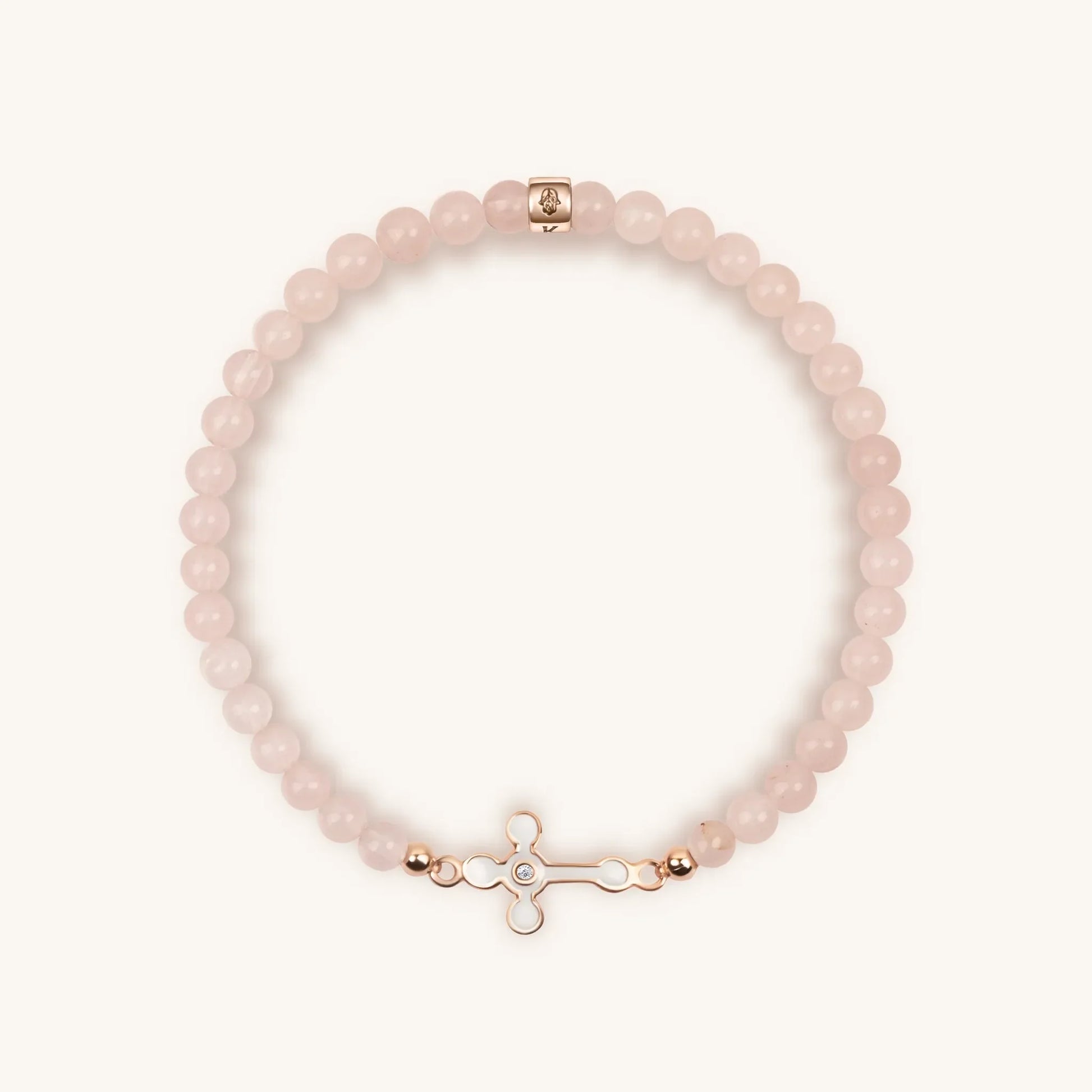 Rose Quartz Diamond Cross Bracelet - 18K Rose Gold Plated Sterling Silver – Bracelets - Womens