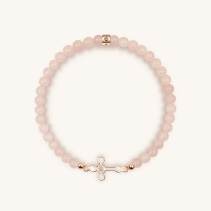 Rose Quartz Diamond Cross Bracelet - 18K Rose Gold Plated Sterling Silver – Bracelets - Womens