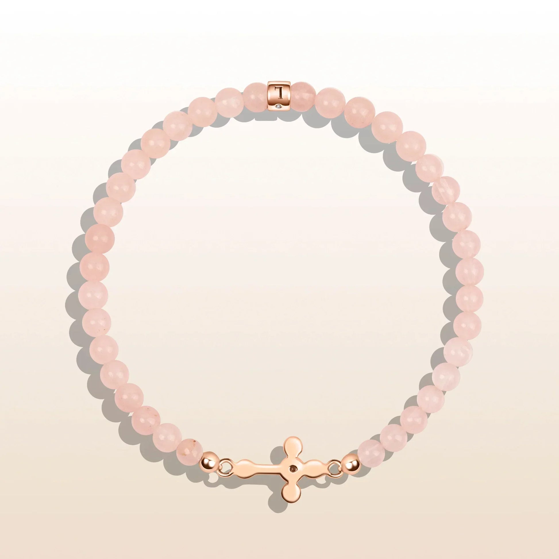 Rose Quartz Diamond Cross Bracelet - 18K Rose Gold Plated Sterling Silver – Bracelets - Womens