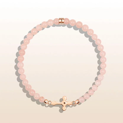 Rose Quartz Diamond Cross Bracelet - 18K Rose Gold Plated Sterling Silver – Bracelets - Womens