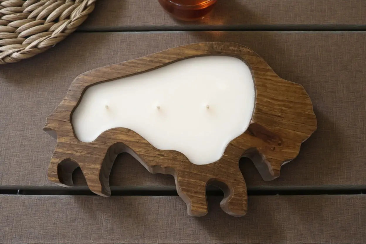 Bison or Buffalo Candle in Hand-Carved Bowl | Organic Soy Candle