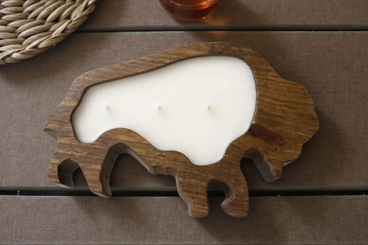 Bison or Buffalo Candle in Hand-Carved Bowl | Organic Soy Candle