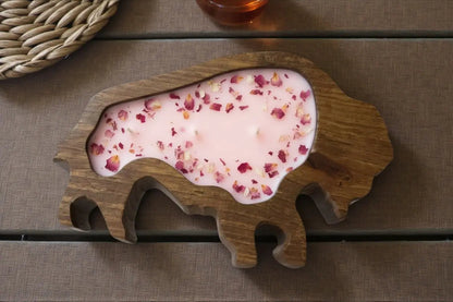 Bison or Buffalo Candle in Hand-Carved Bowl | Organic Soy Candle