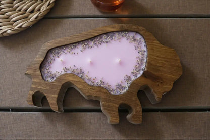 Bison or Buffalo Candle in Hand-Carved Bowl | Organic Soy Candle