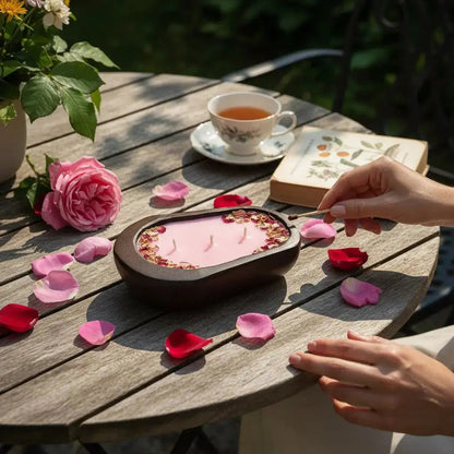 Fresh Rose Candle in Hand-carved Bowl | Organic Soy Candle – Candles