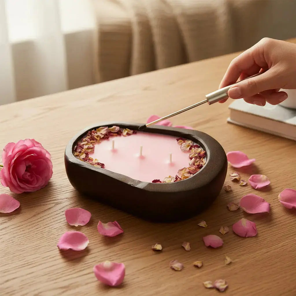 Fresh Rose Candle in Hand-carved Bowl | Organic Soy Candle – Candles