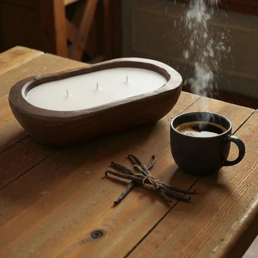 Warm Vanilla Candle in Hand-carved Bowl | Organic Soy Candle –