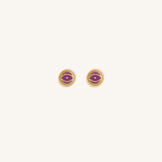 Mystic Guard - Amethyst February Birthstone Evil Eye Gold Stud Earrings
