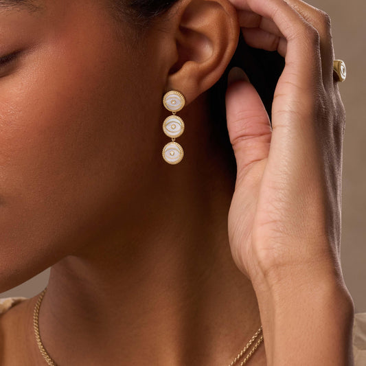 Triple Blessings Evil Eye Mother of Pearl Earrings