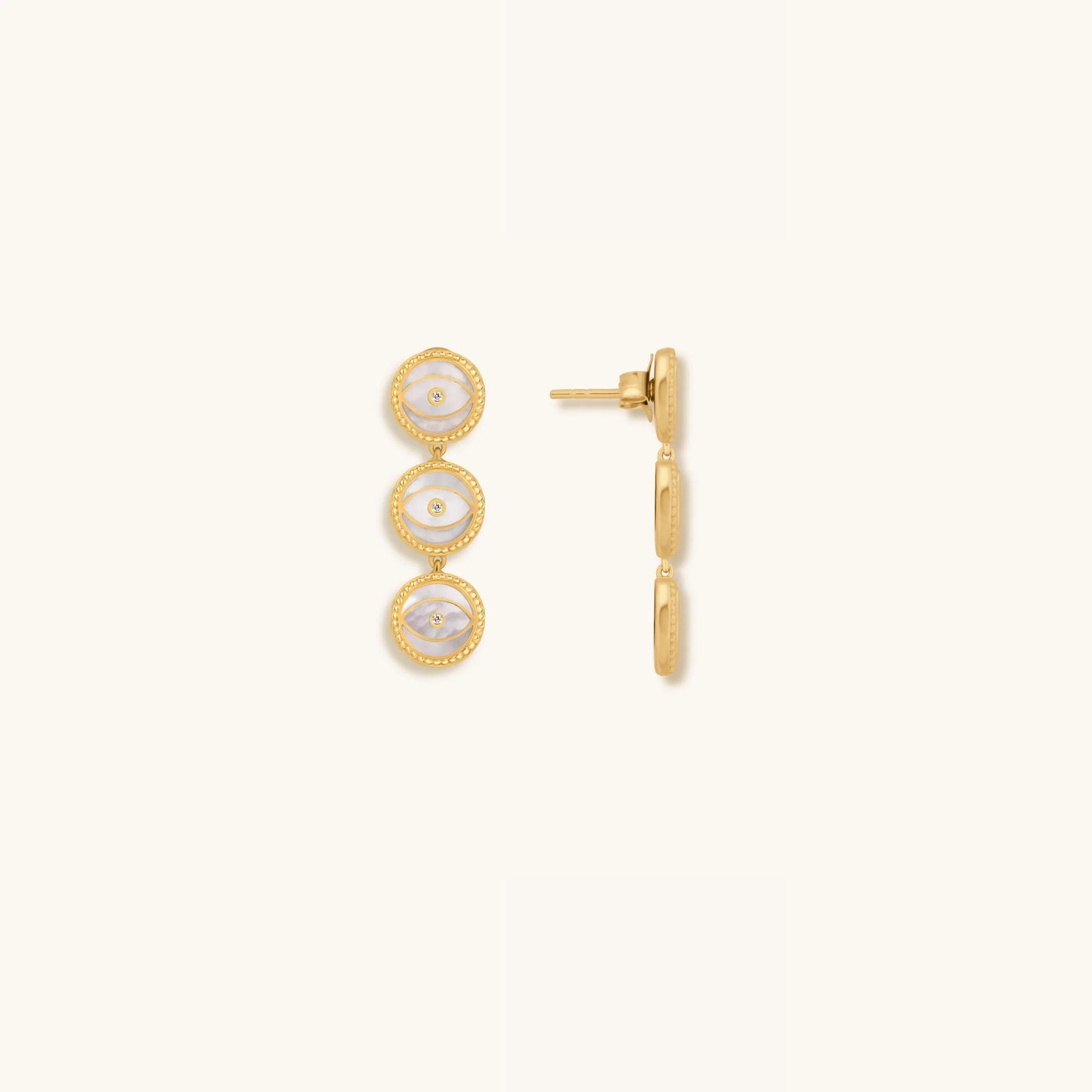 Triple Blessings Evil Eye Mother of Pearl Earrings – Earrings - Womens