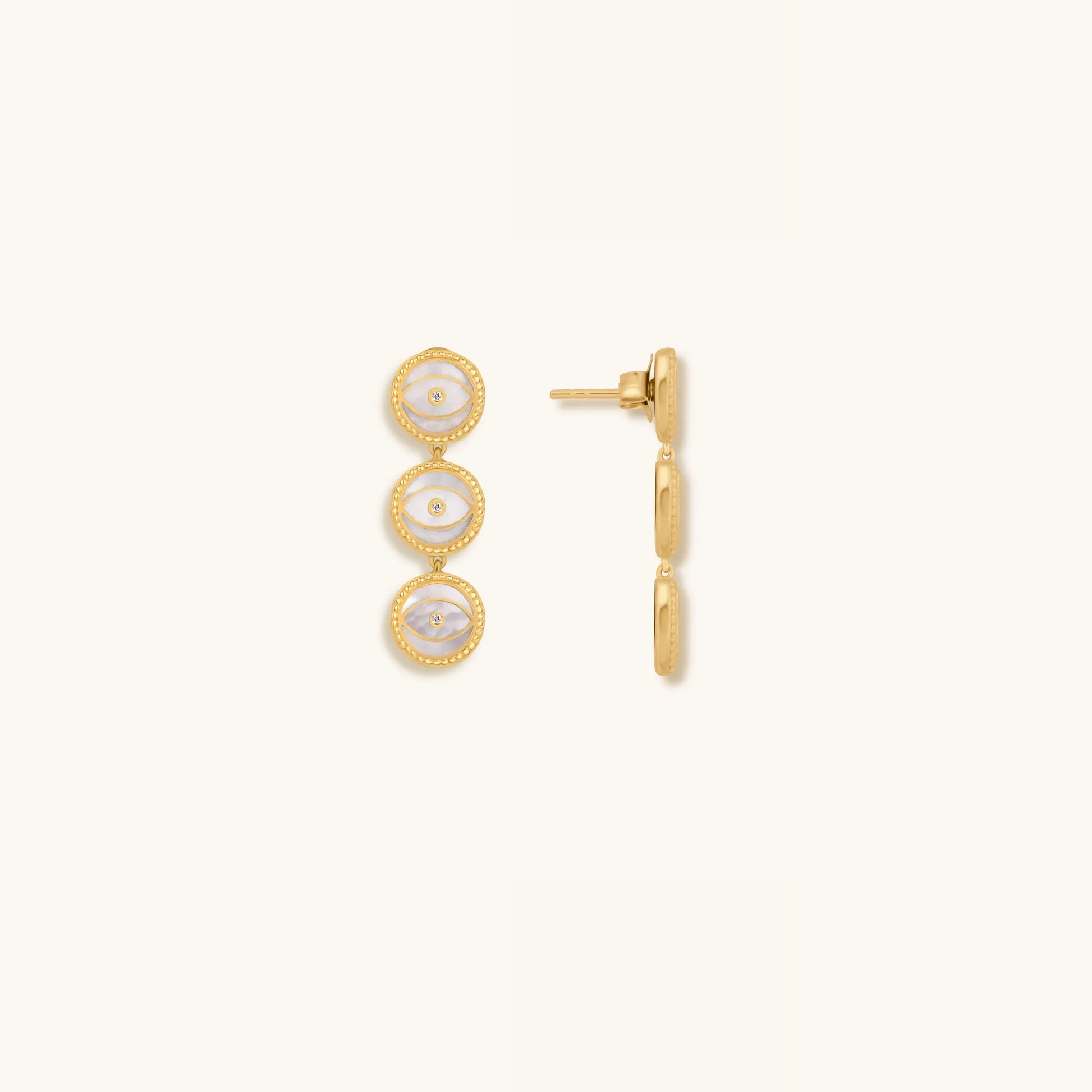 Triple Blessings Evil Eye Mother of Pearl Earrings – Earrings - Womens
