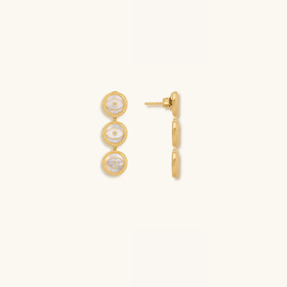 Triple Blessings Evil Eye Mother of Pearl Earrings – Earrings - Womens