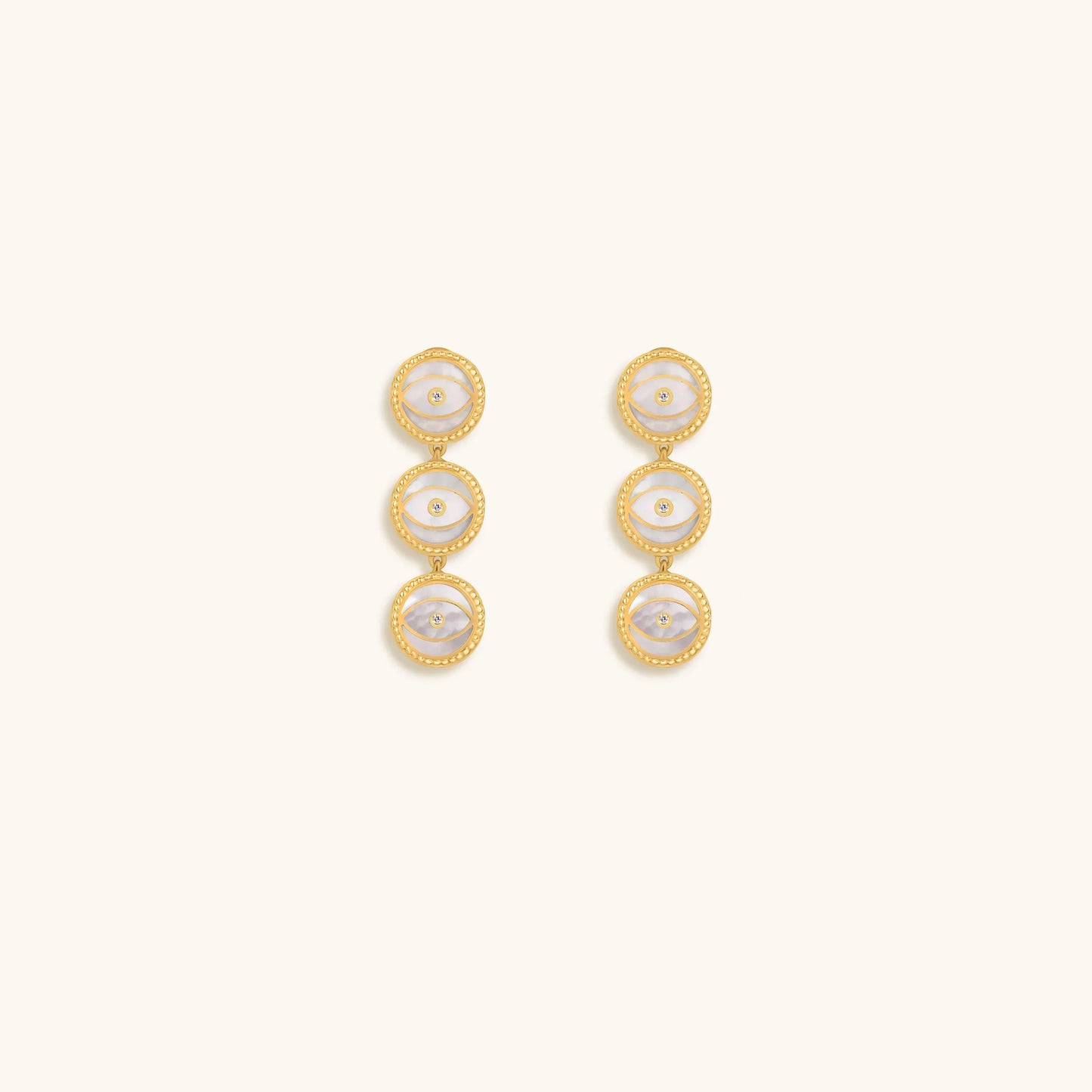 Triple Blessings Evil Eye Mother of Pearl Earrings – Earrings - Womens