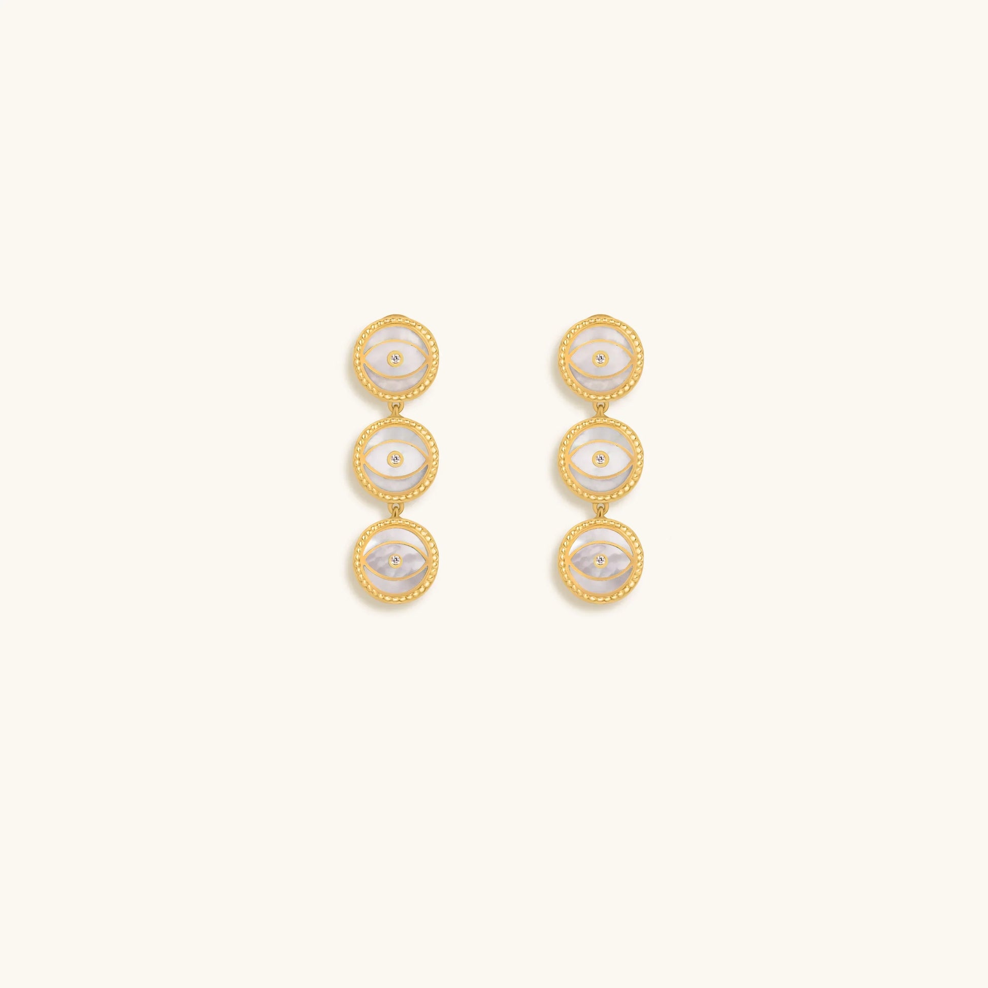 Triple Blessings Evil Eye Mother of Pearl Earrings – Earrings - Womens