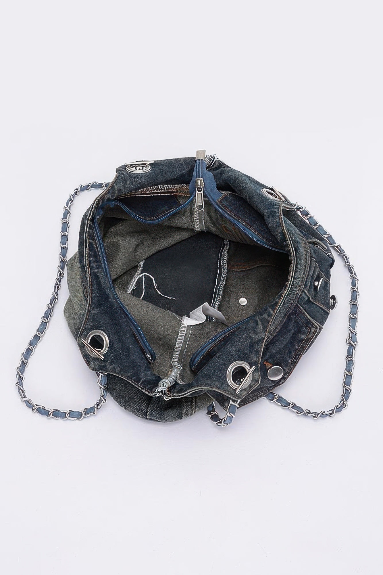 Washed Denim Double Pockets Tote Bag –
