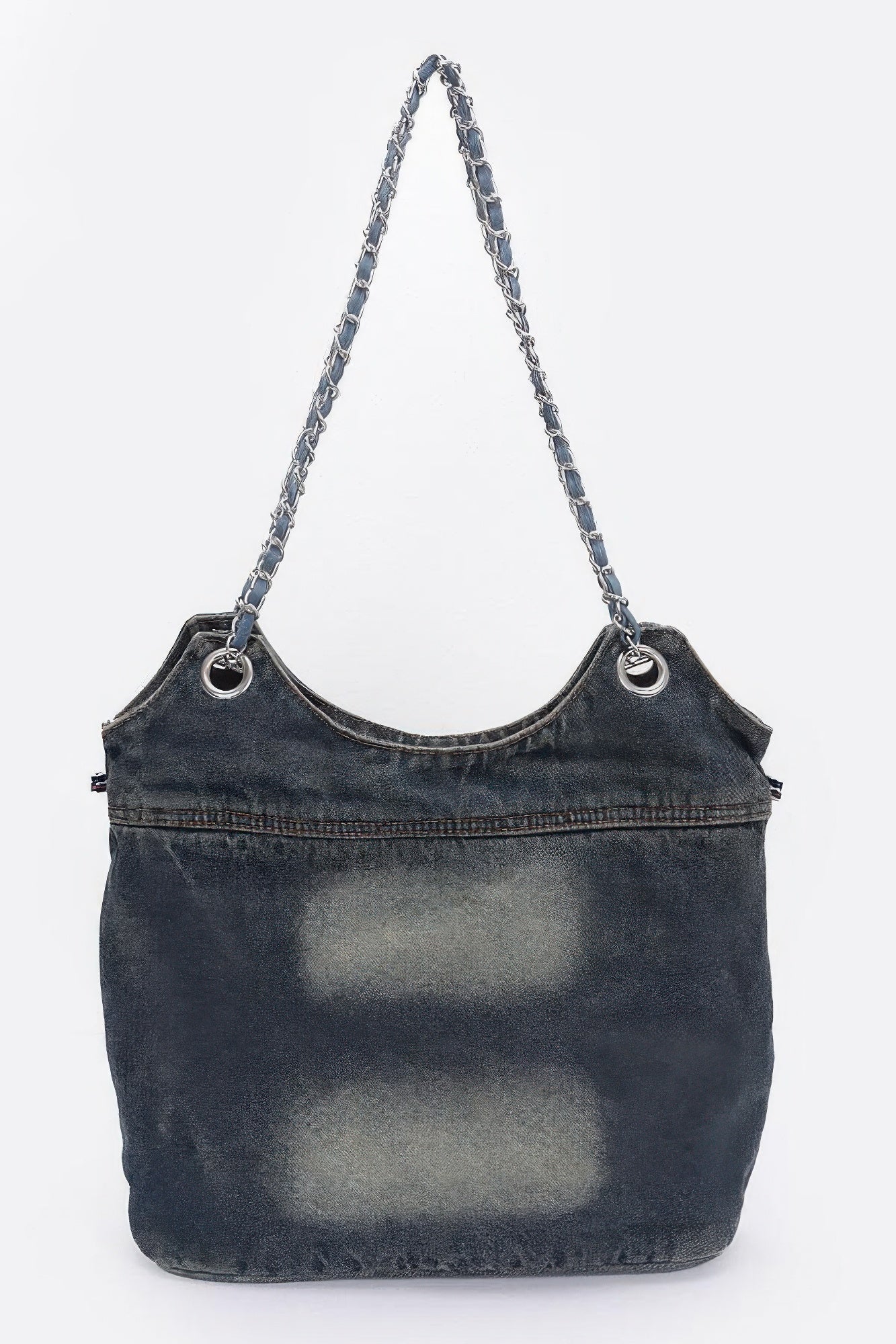 Washed Denim Double Pockets Tote Bag –