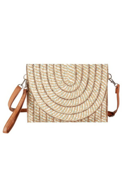 Multi Color Straw Clutch & Crossbody Bag – Taupe