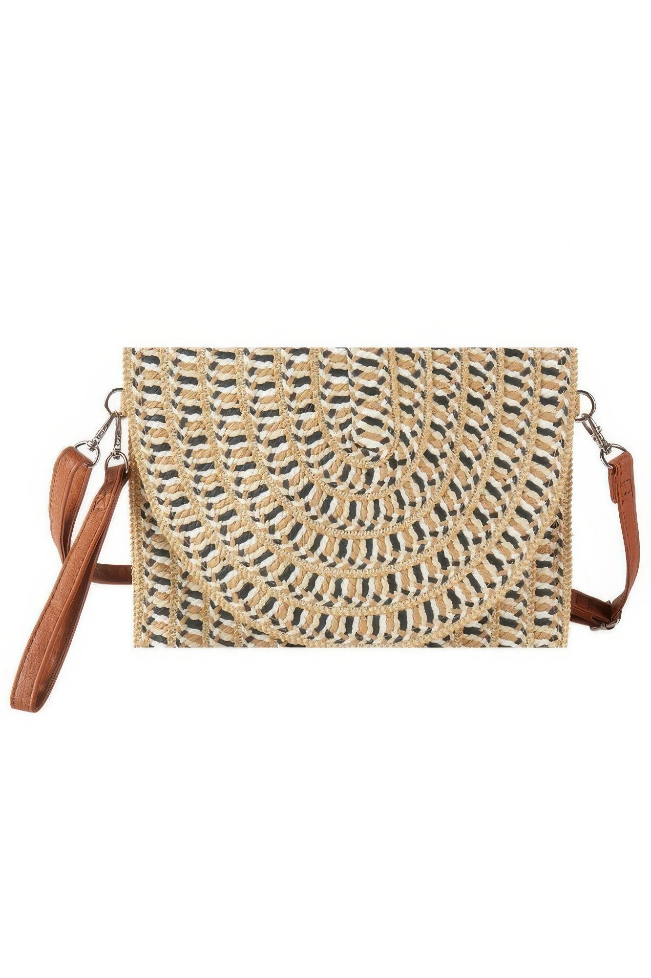 Multi Color Straw Clutch & Crossbody Bag – Beige