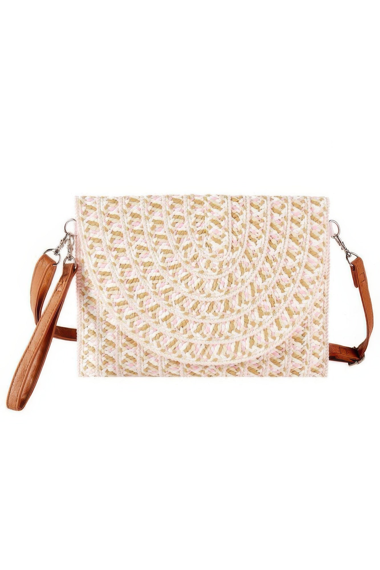 Multi Color Straw Clutch & Crossbody Bag – Pink