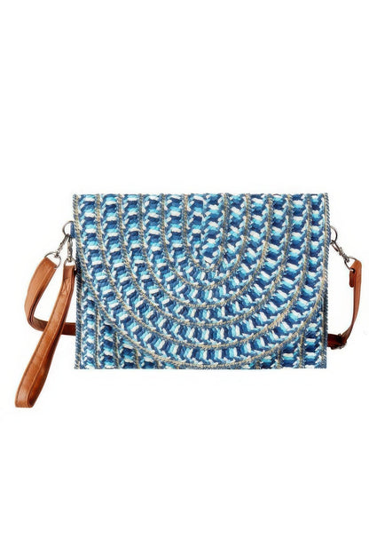 Multi Color Straw Clutch & Crossbody Bag – Navy