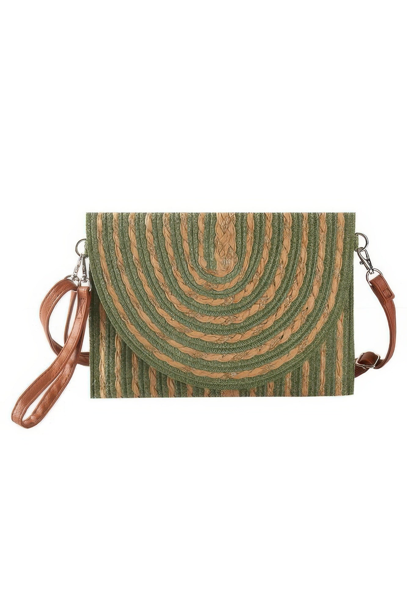 Gold Threads Mixed Color Straw Clutch Crossbodybag – Olive
