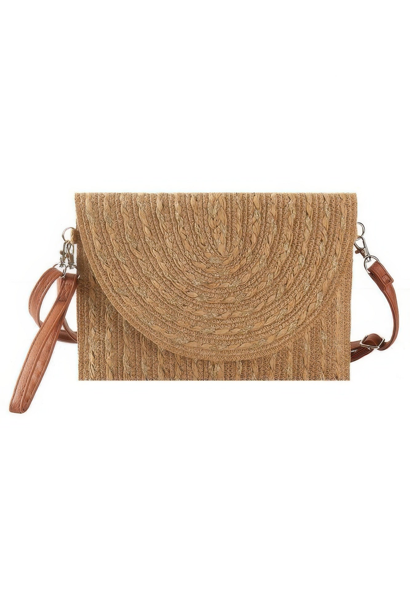 Gold Threads Mixed Color Straw Clutch Crossbodybag – Taupe
