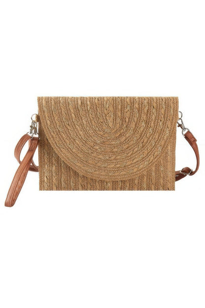 Gold Threads Mixed Color Straw Clutch Crossbodybag – Taupe
