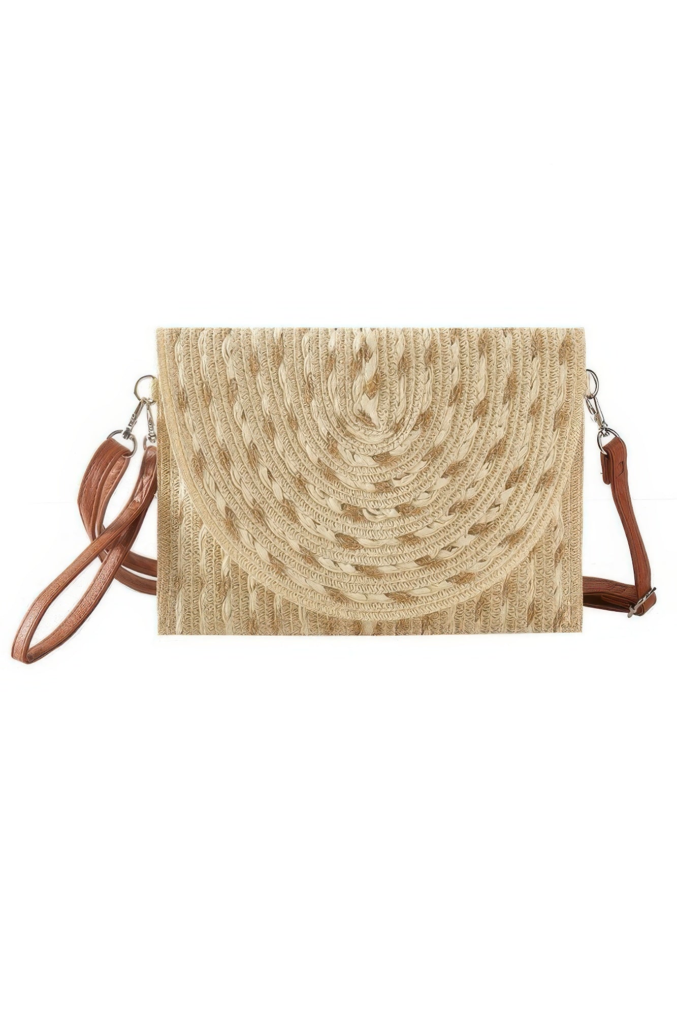 Gold Threads Mixed Color Straw Clutch Crossbodybag – Beige