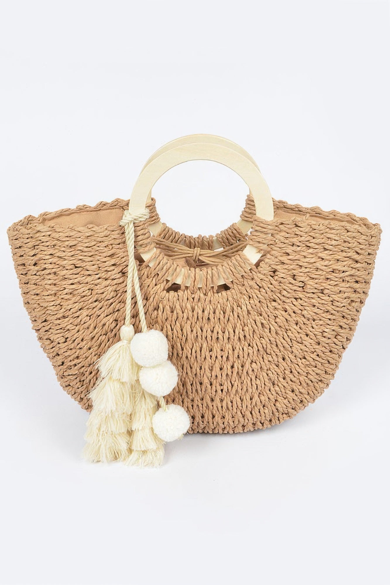 Woven Cotton Wood Handle Tote Bag –