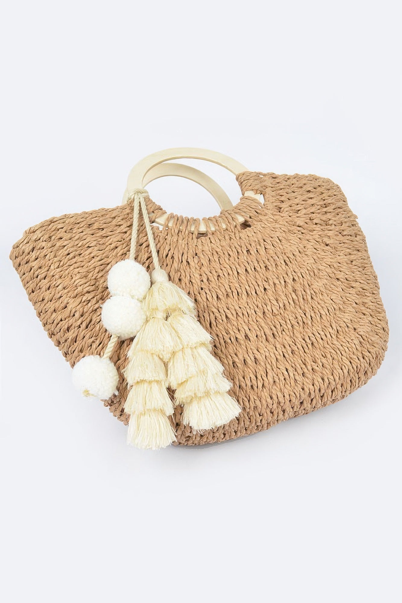 Woven Cotton Wood Handle Tote Bag –