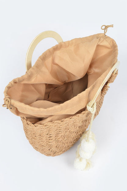Woven Cotton Wood Handle Tote Bag – Khaki