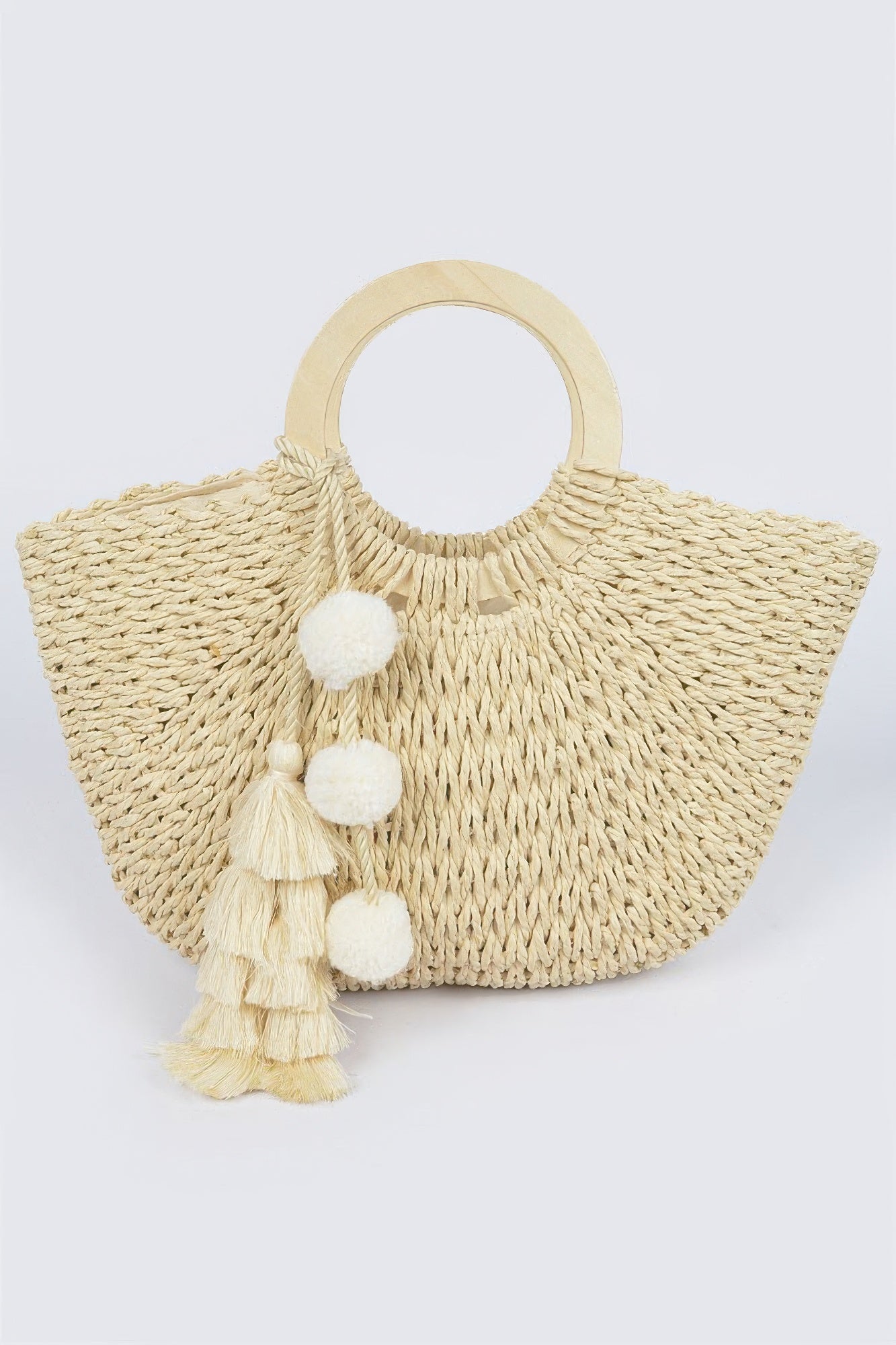 Woven Cotton Wood Handle Tote Bag – Ivory