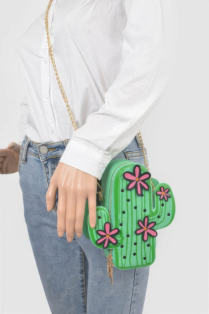Faux Leather Cactus Crossbody Bag –