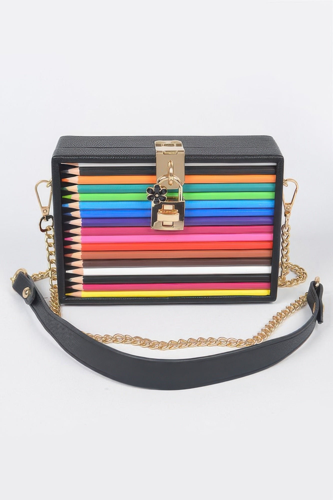 Pencil Case With Key And Lock Clutch – Black