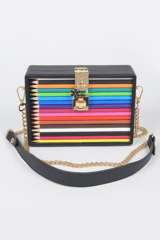 Pencil Case With Key And Lock Clutch – Black