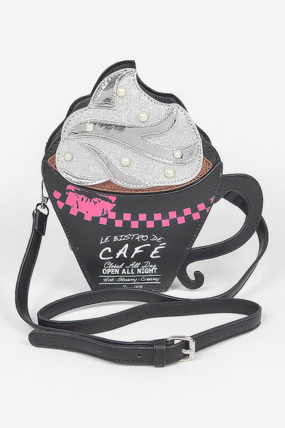 Whip Cream Coffee Cup Novelty Bag – Black