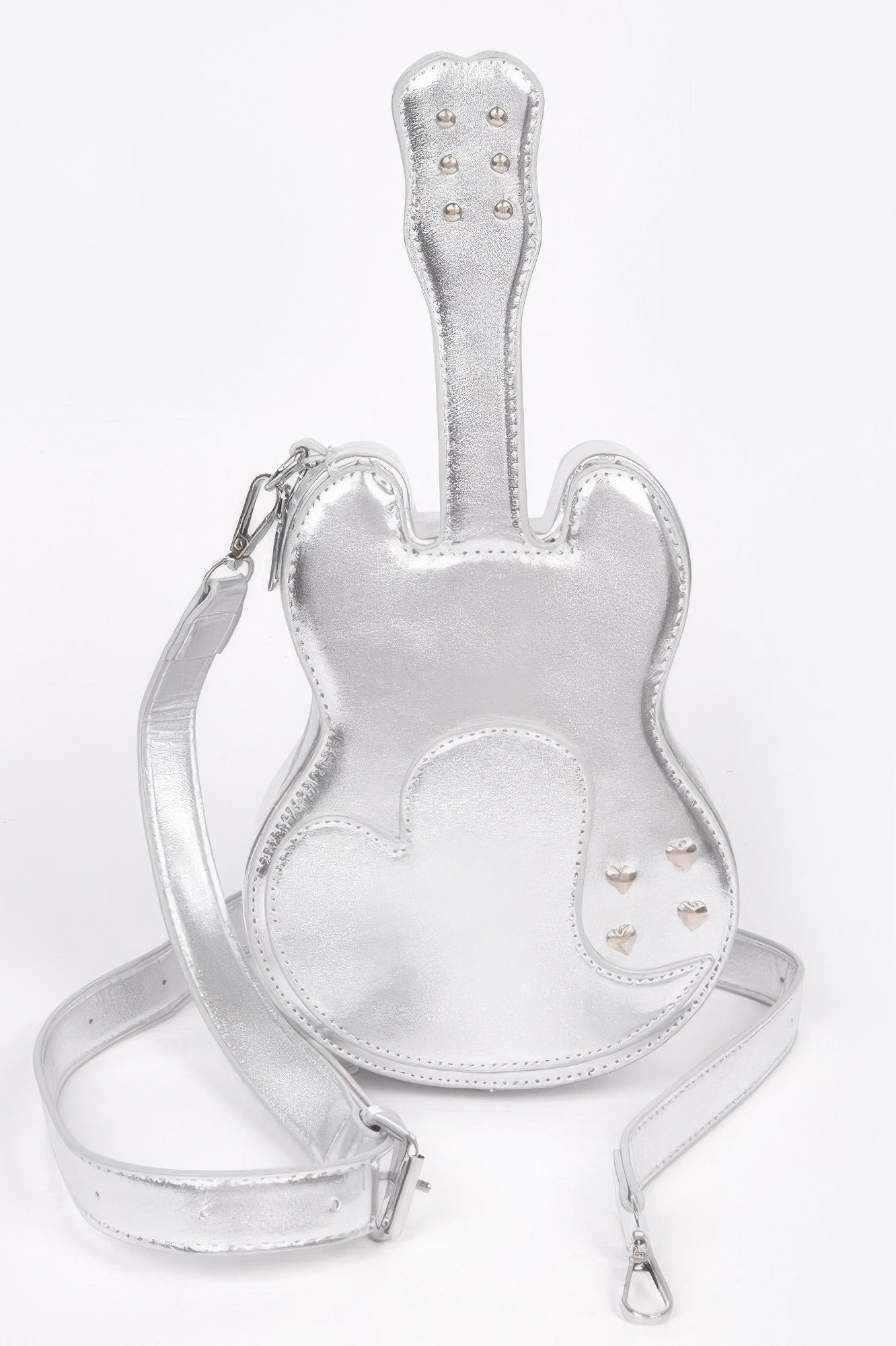 Metallic Faux Leather Guitar Novelty Bag – Silver