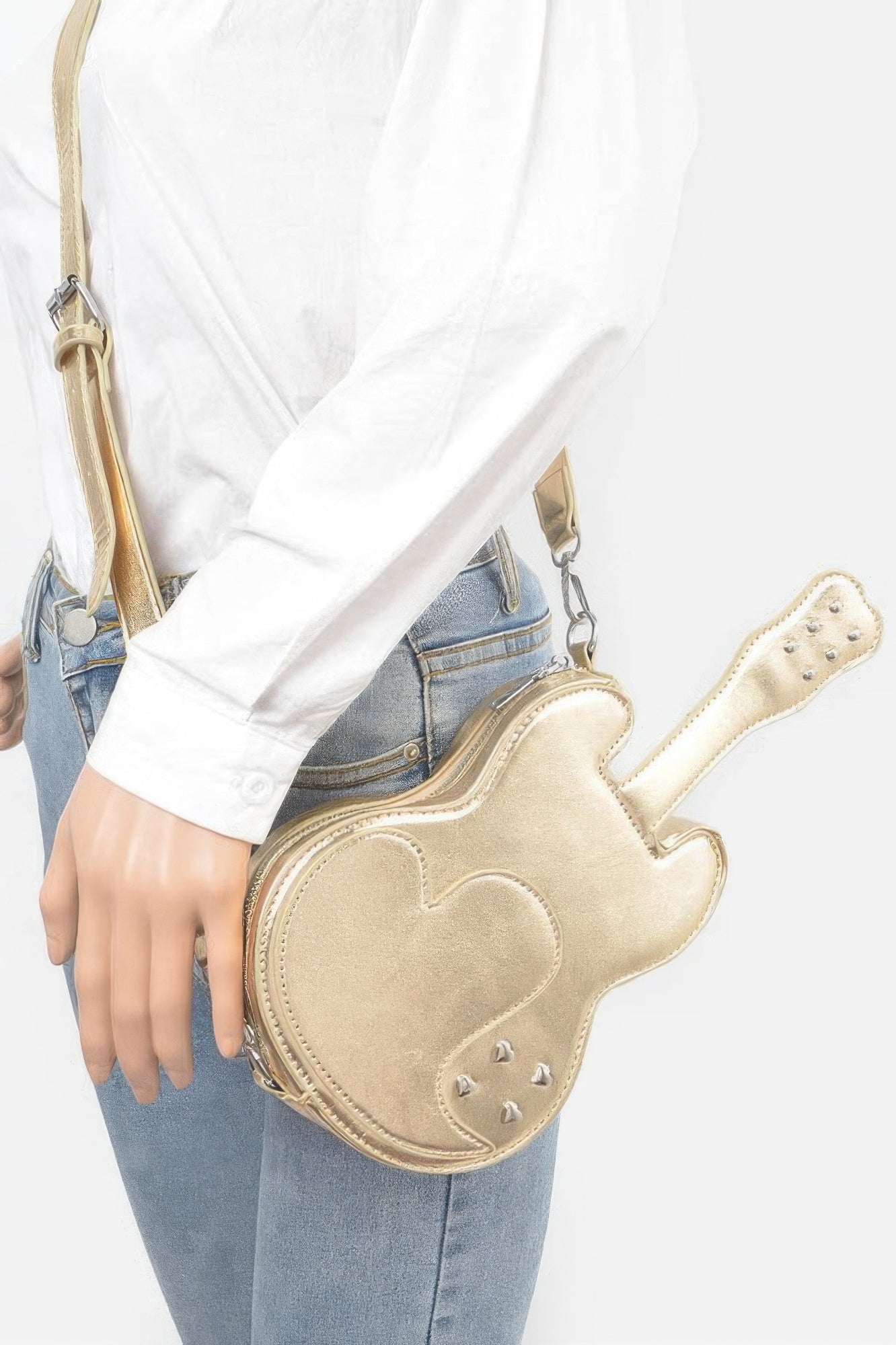 Metallic Faux Leather Guitar Novelty Bag – Gold