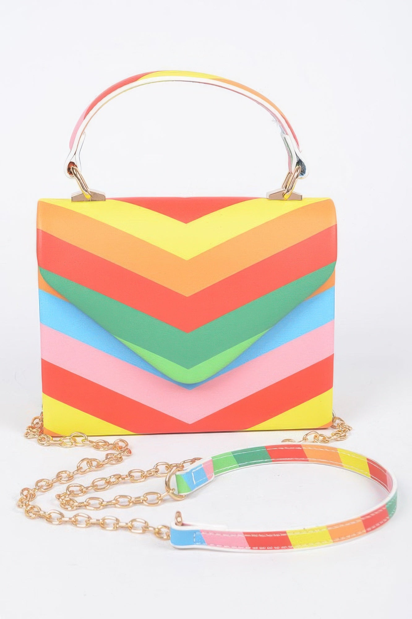Rainbow Print Top Handle Clutch –