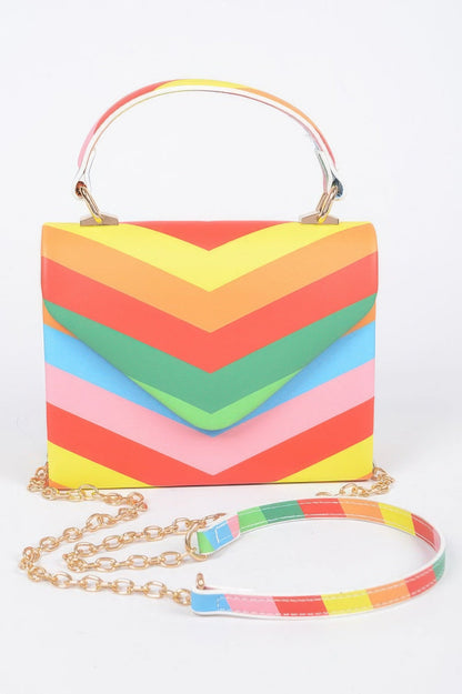 Rainbow Print Top Handle Clutch –