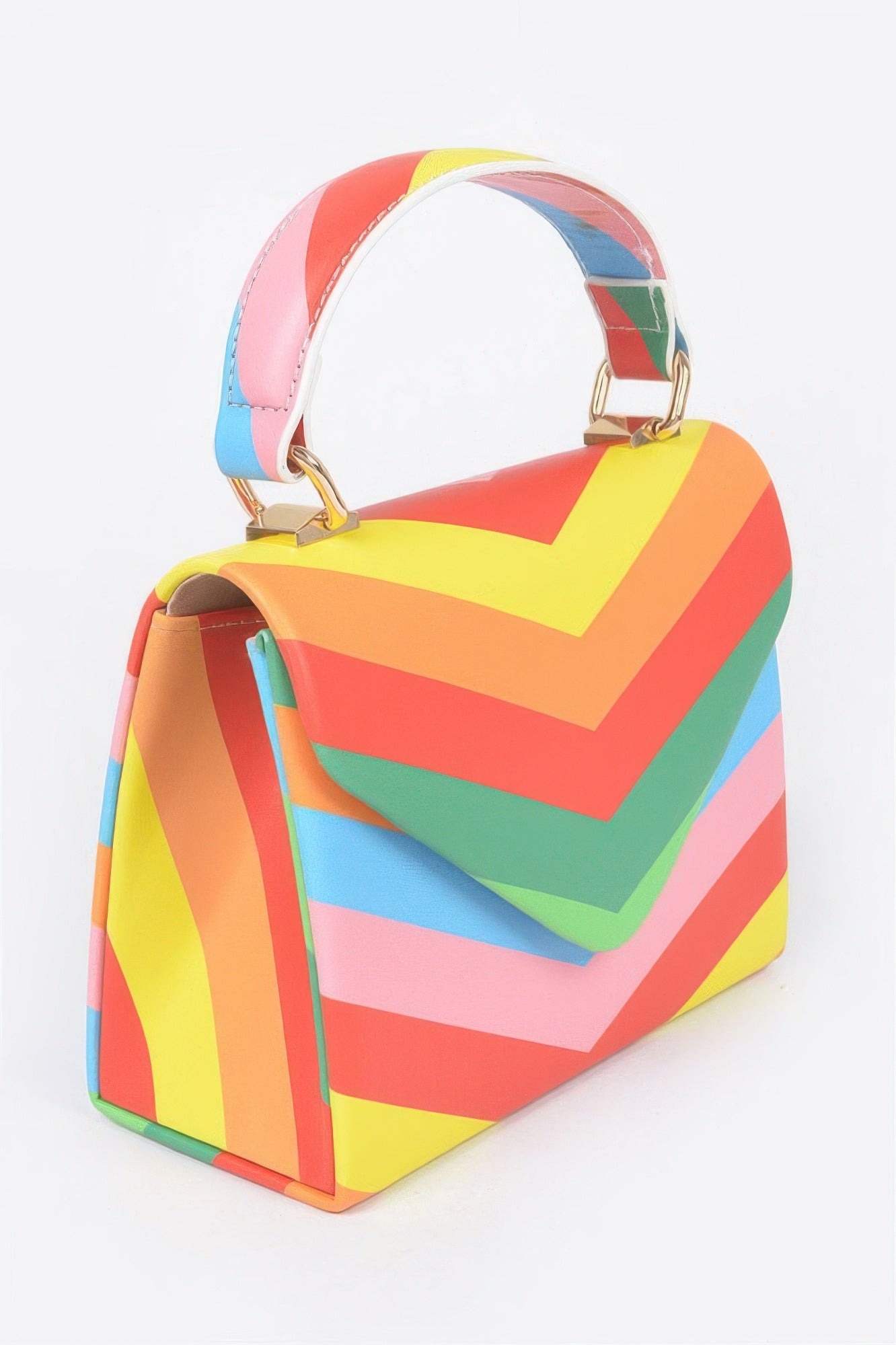 Rainbow Print Top Handle Clutch –
