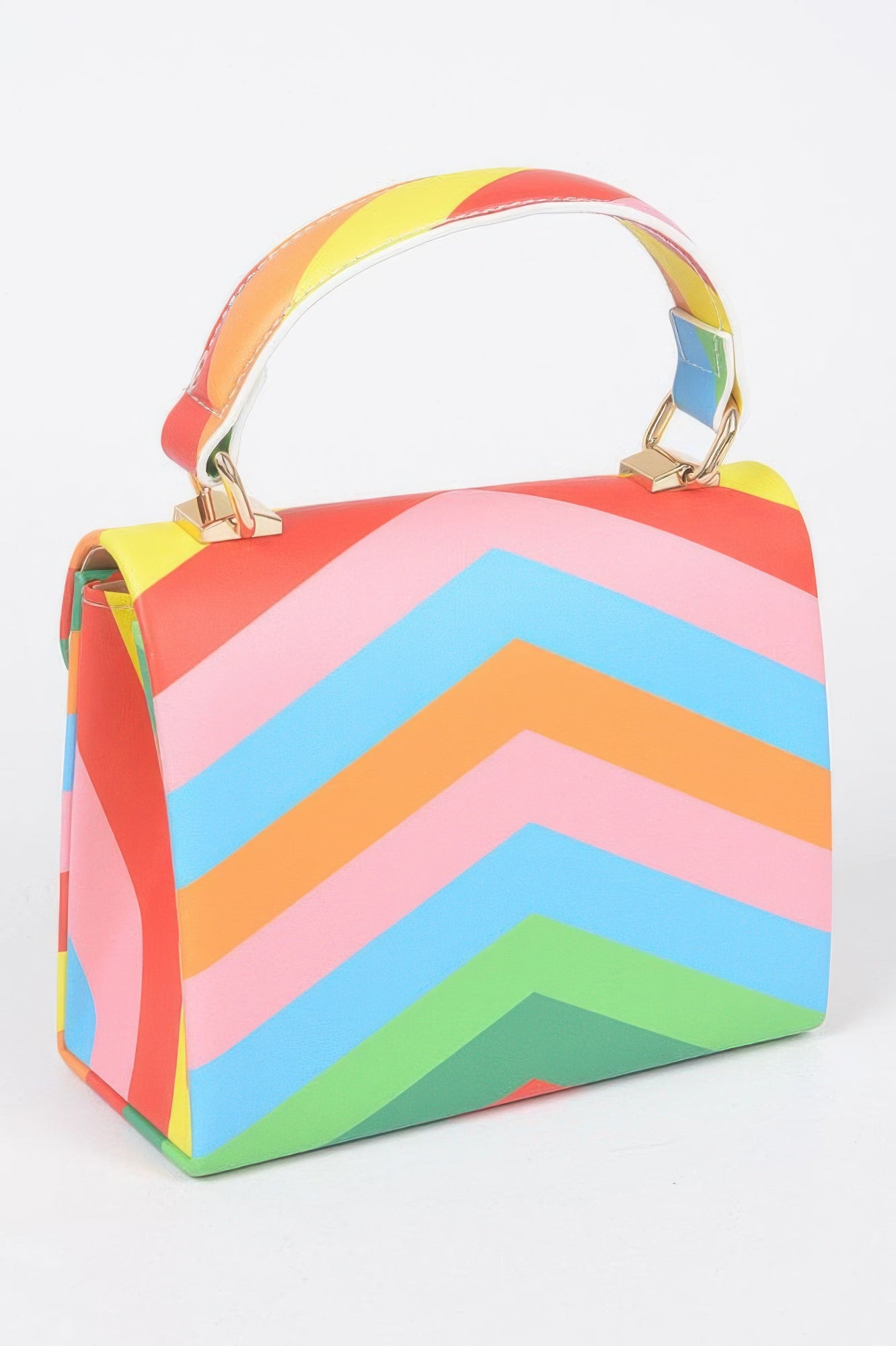 Rainbow Print Top Handle Clutch –