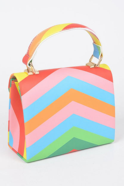Rainbow Print Top Handle Clutch –